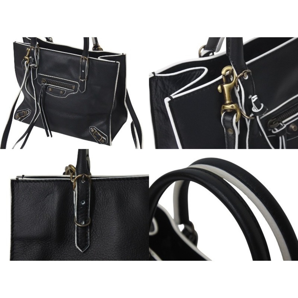 BALENCIAGA Paper Handbag Black White Leather Shoulder Strap - Picture 5 of 10